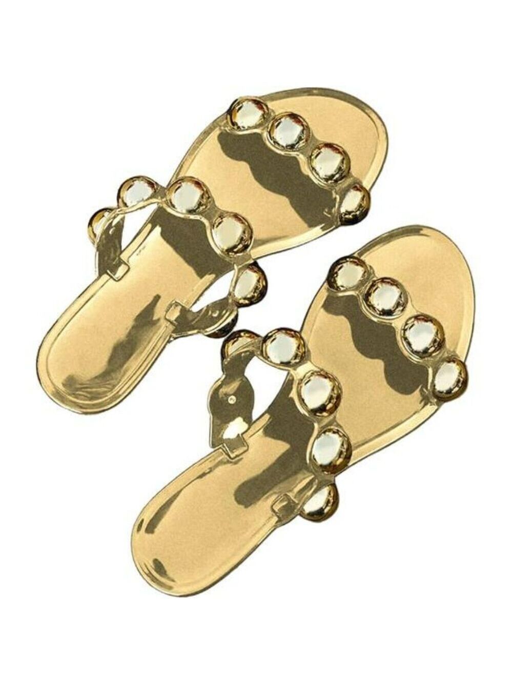 Womens Beaded Clear Flat Sandals Open Toe Dressy Slide Summer Shoes Trendy